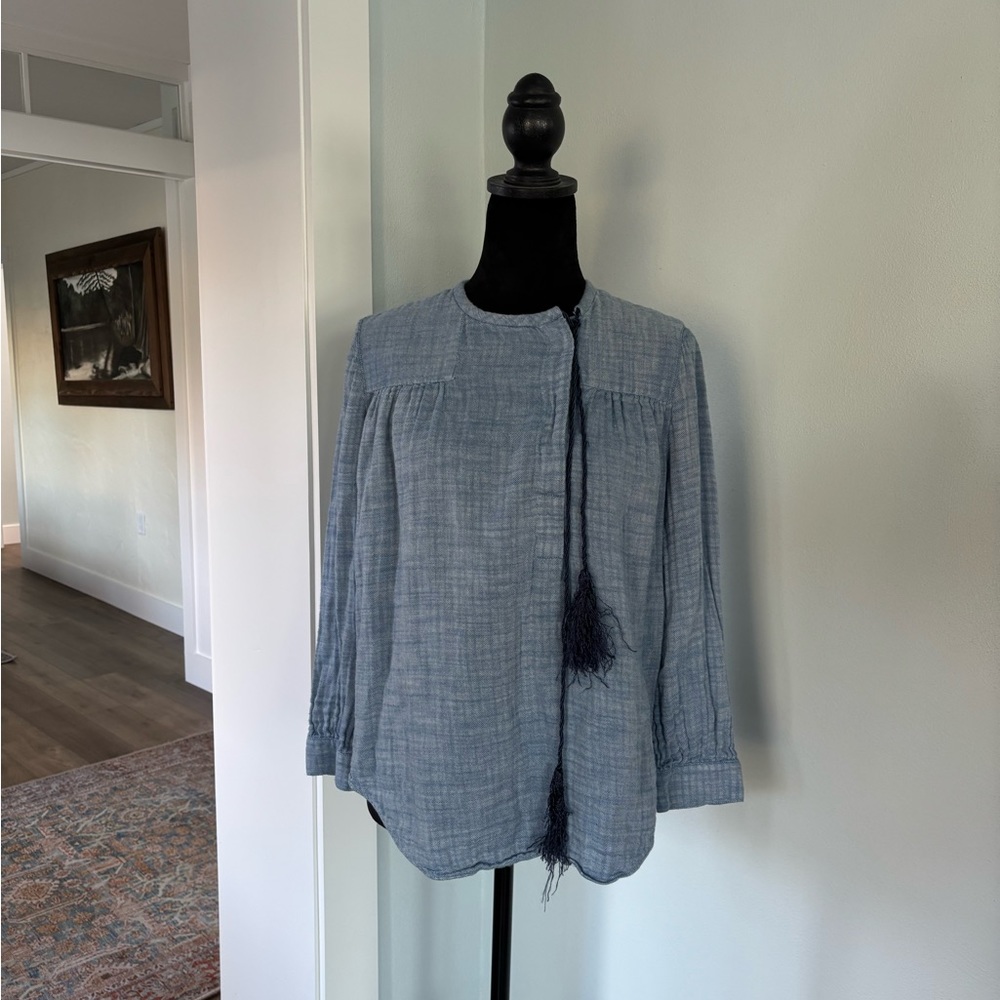 10 Crosby Derek Lam Blue Long-Sleeve Chambray Blouse 8